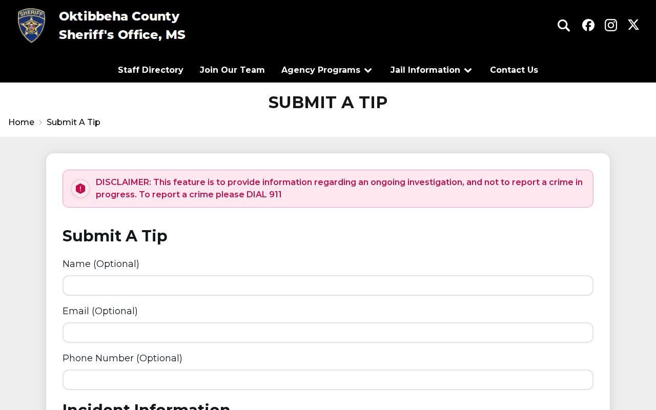 Oktibbeha County Sheriff submit a tip page with no private tip data