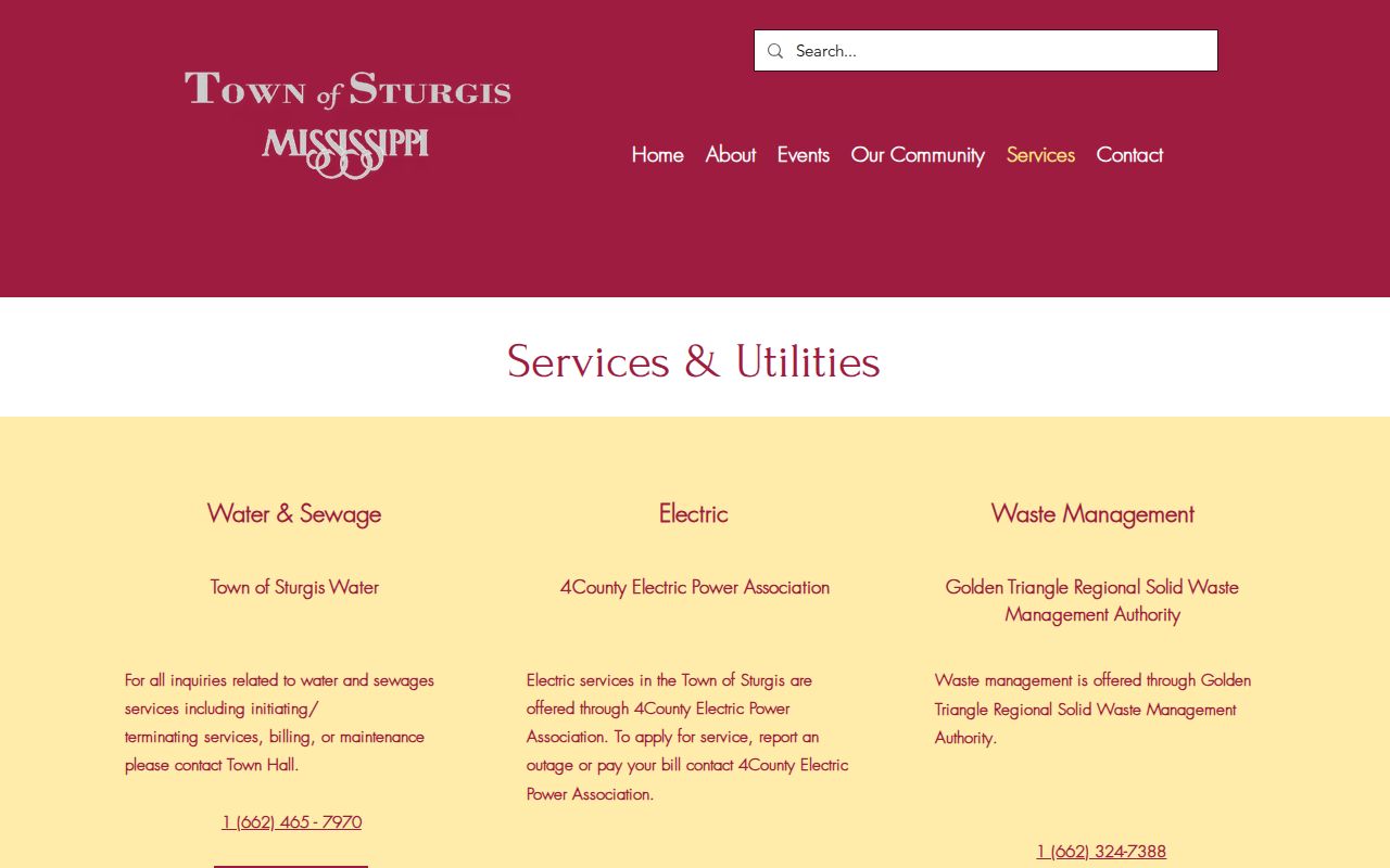 Sturgis official services page without private data or a warrant interface