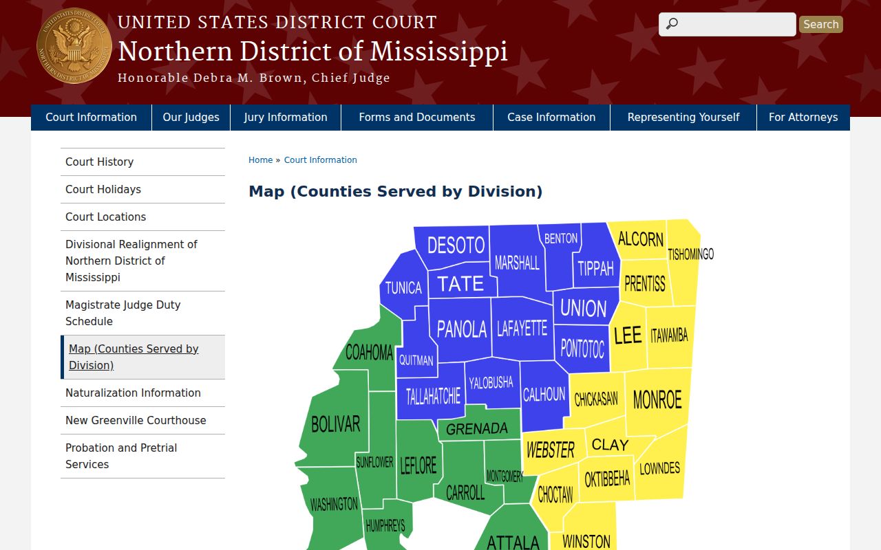 Northern District of Mississippi division map without case or person information