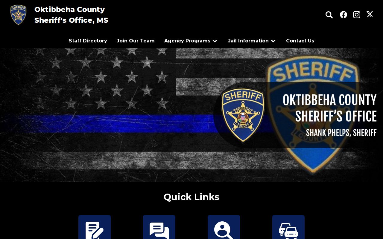 Official Oktibbeha County Sheriff website with no public warrant search located