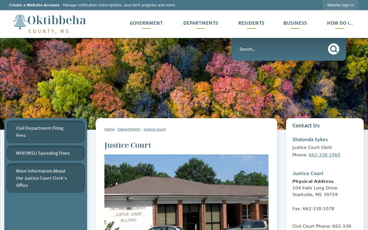 Oktibbeha County Justice Court official information page